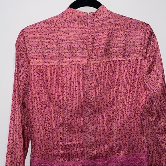 Derek Lam 10 Crosby Floral Mini Shift Dress with Lace Inserts in Pink Metallic - Picture 14 of 14